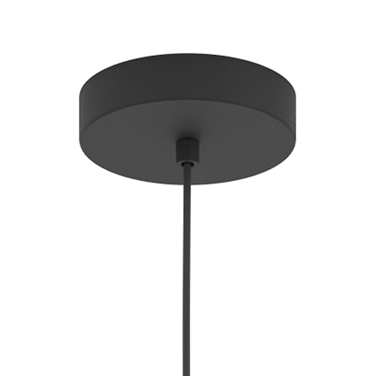 Black ceiling rose with a black cable extending downwards