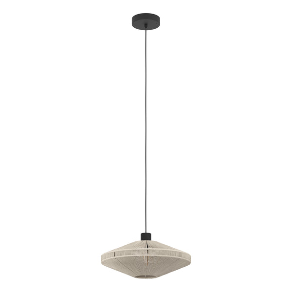 Cream rope pendant light with a black ceiling rose and cable