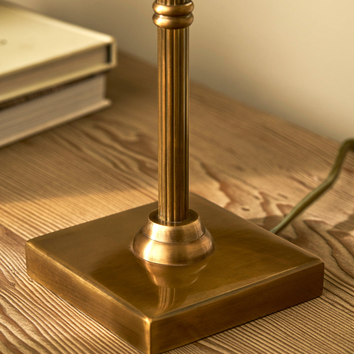 Kelmscot Table Lamp in Antique Brass With Linen Shade