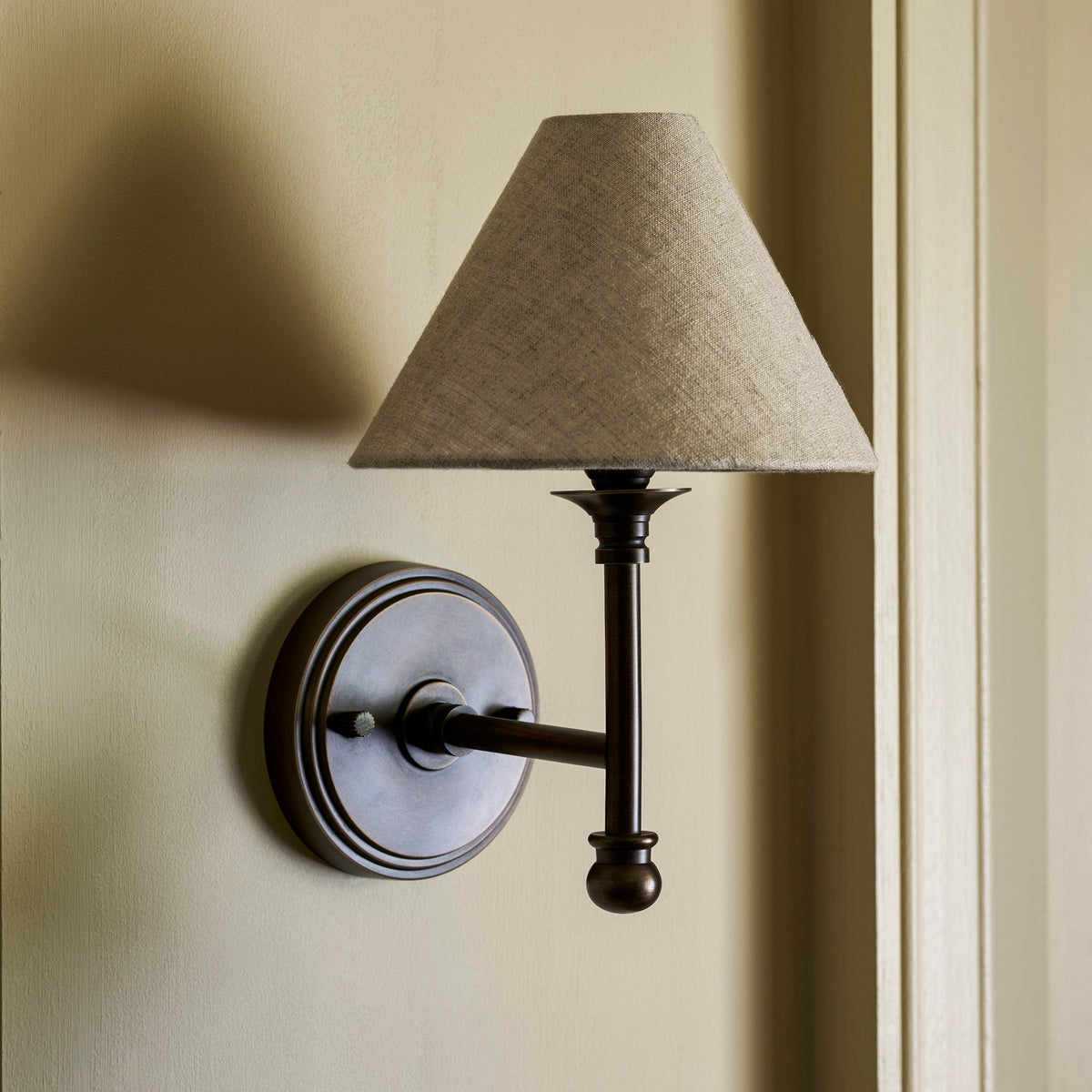 Kelmscot Single Antique Bronze Light with Linen Shades