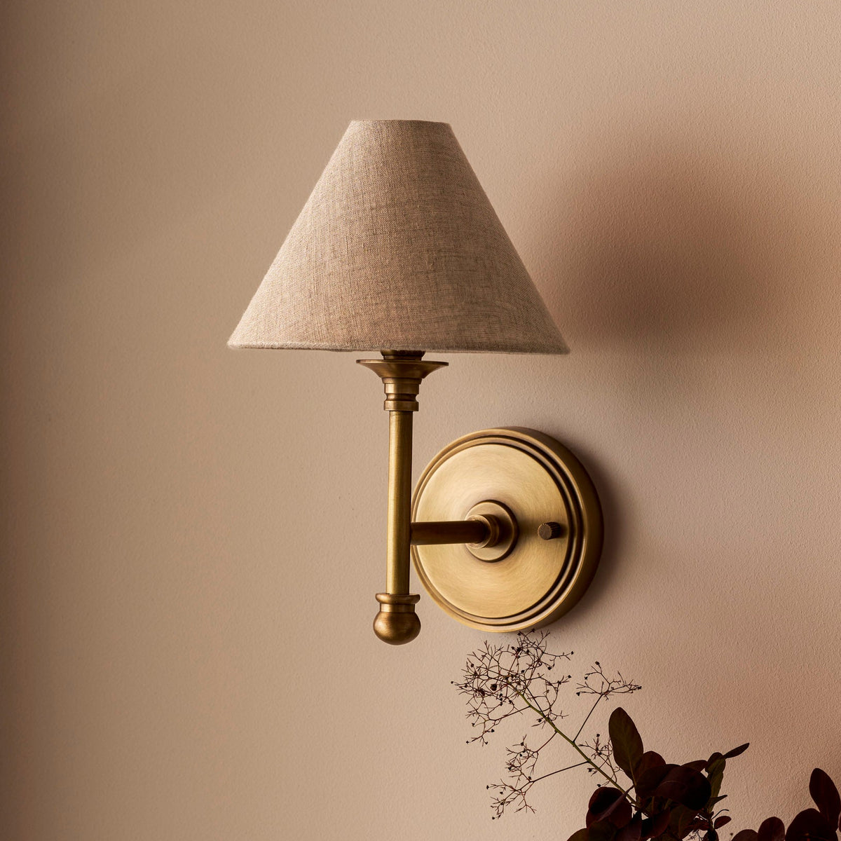 Kelmscot Single Antique Brass Light with Linen Shades