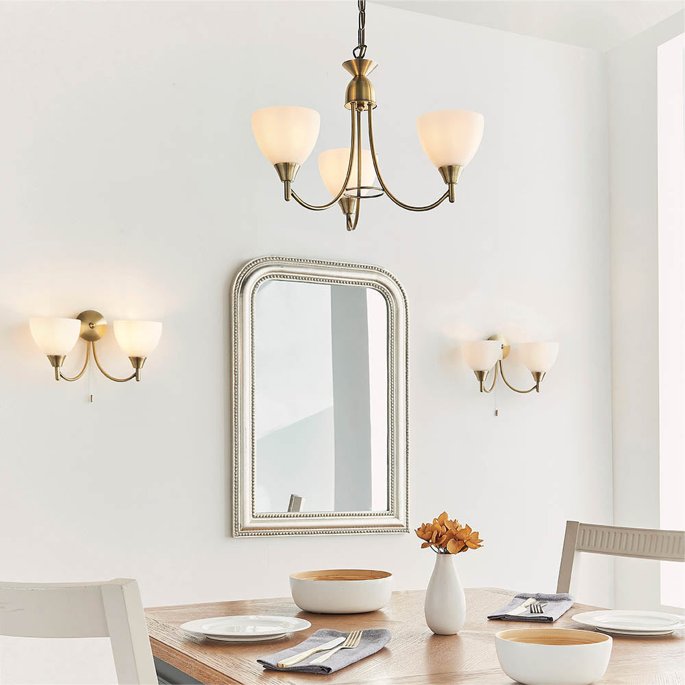 Alton Single Arm Wall Light in Antique Brass & Opal Glass