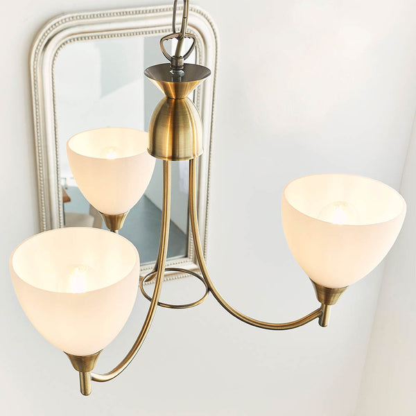 Alton 3lt Pendant in Antique Brass & Opal Glass