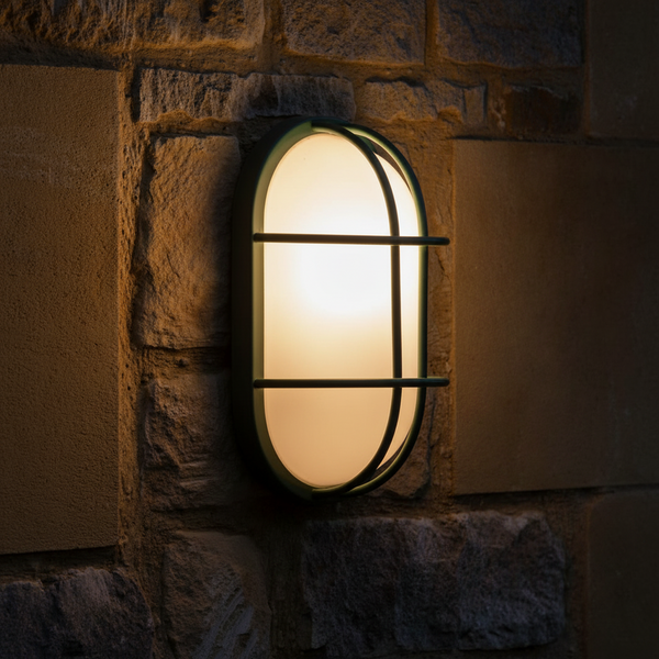 Harbour Bulkhead E27 Oval IP44 Exterior in Thistle Green