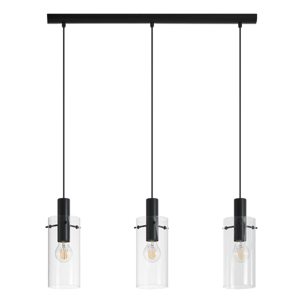 Montefino Triple Bar Pendant in Black with Clear Glass