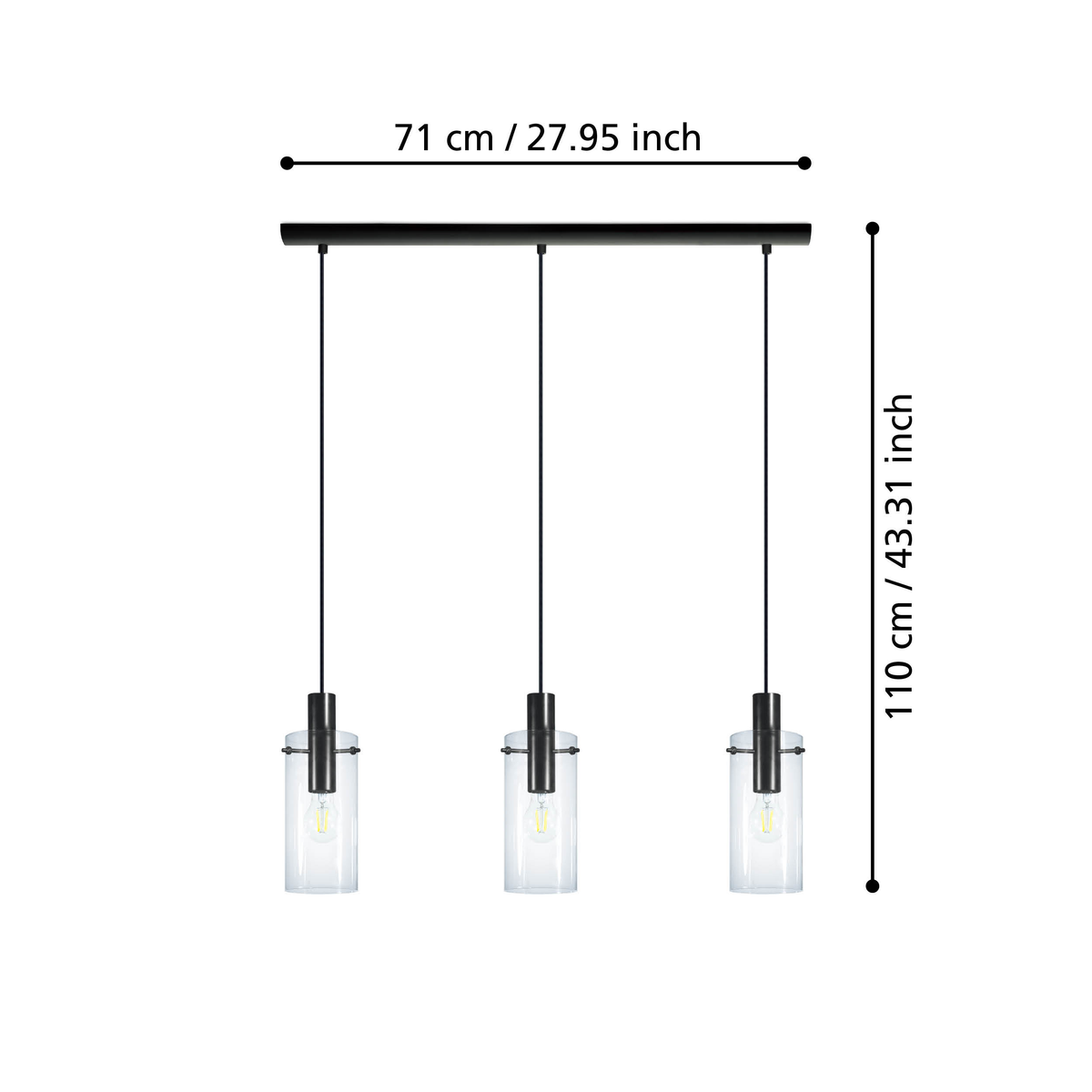 Montefino Triple Bar Pendant in Black with Clear Glass