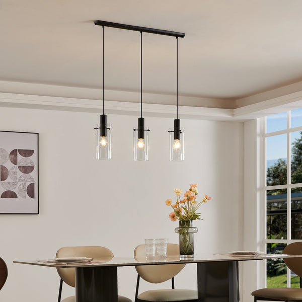 Montefino Triple Bar Pendant in Black with Clear Glass