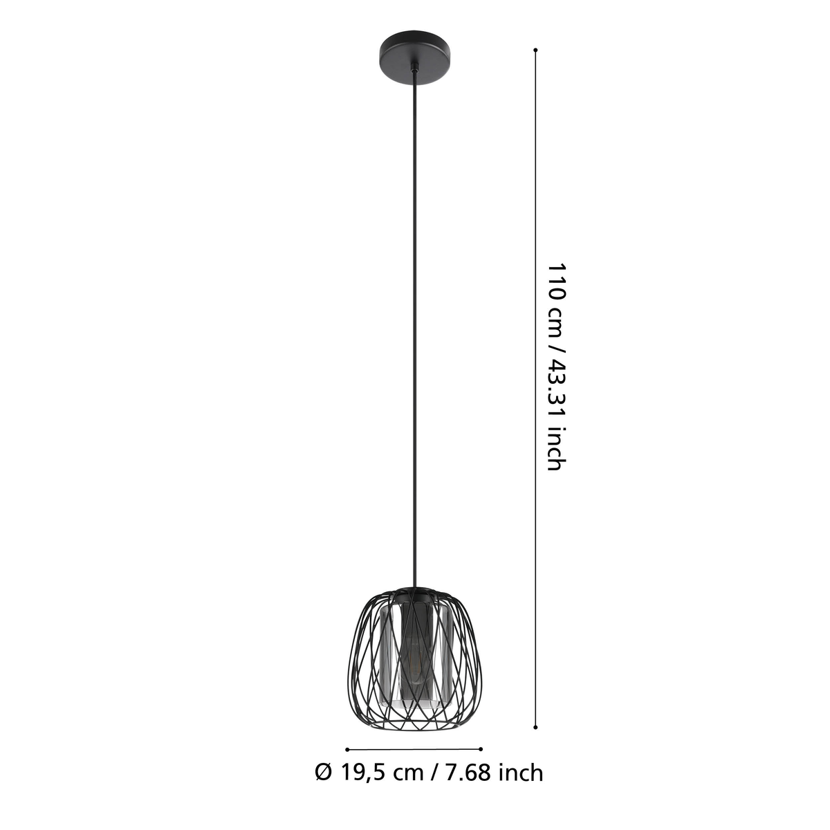 Floresta Single Pendant in Black with Black Vaporized Transparent Glass Diffuser