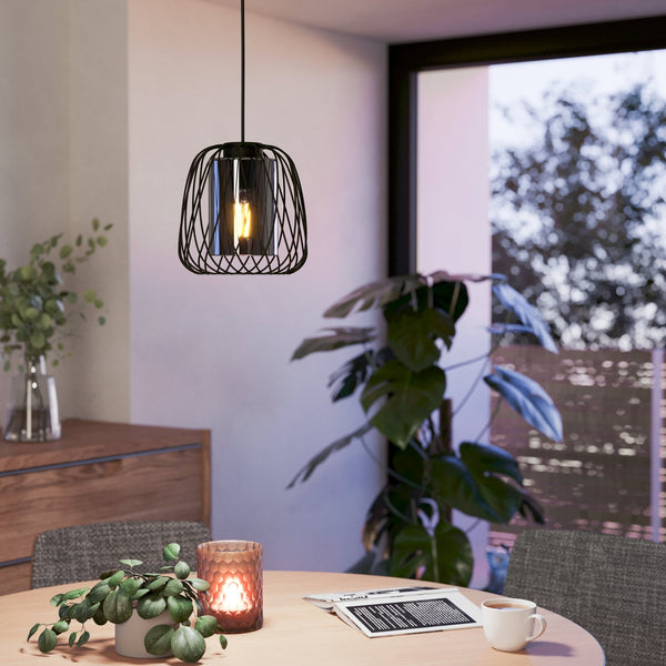 Floresta Single Pendant in Black with Black Vaporized Transparent Glass Diffuser