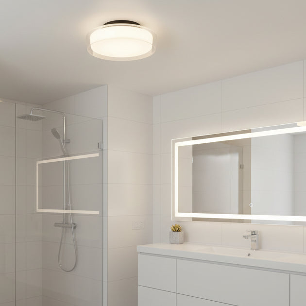 Puck IP44 Flush LED Ceiling Light in Black with Clear & Opal Glass Shades
