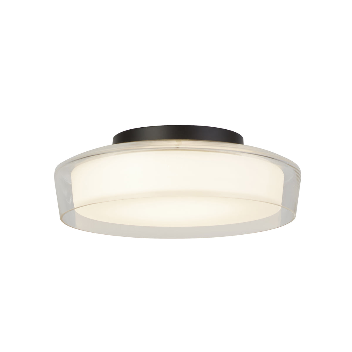 Puck IP44 Flush LED Ceiling Light in Black with Clear & Opal Glass Shades