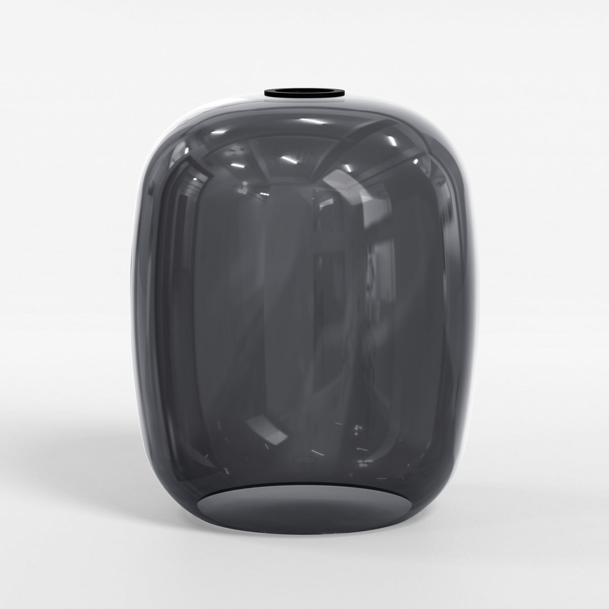 Smoked glass vase with a black rim on a white background