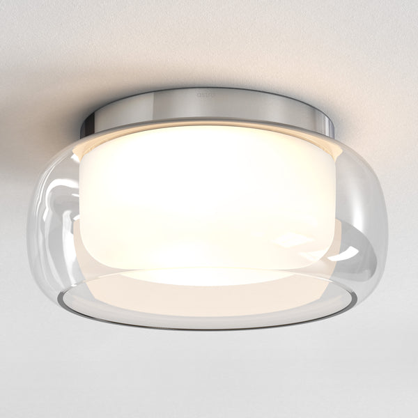 Astro ceiling light with a clear glass shade and a frosted inner diffuser