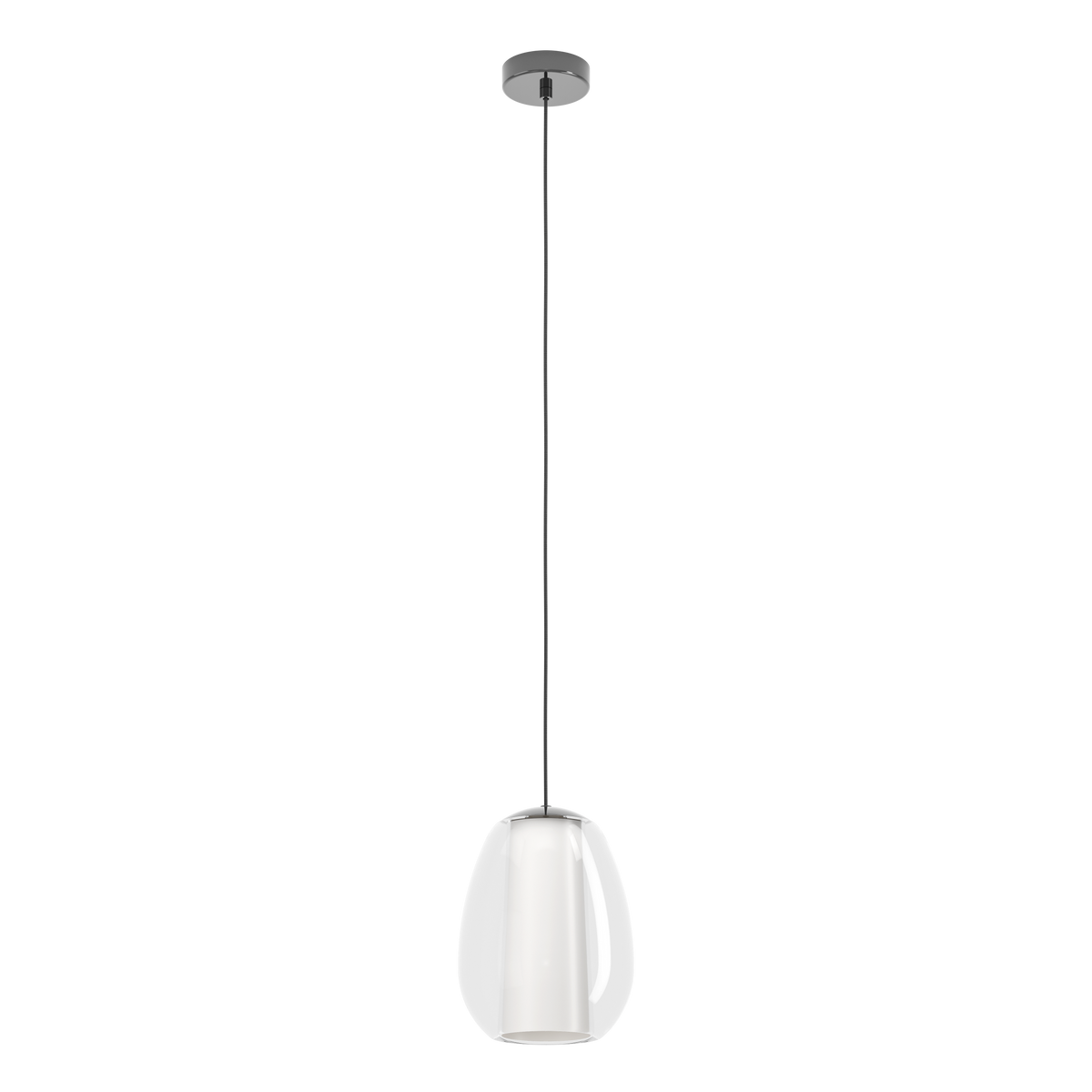 Modern pendant light with a clear glass outer shade and a white inner diffuser