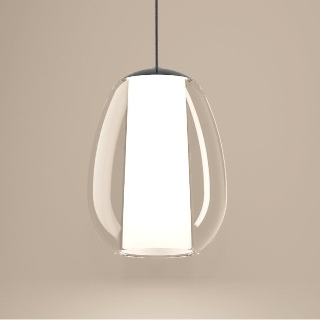 Clear glass pendant light with a white cylindrical diffuser