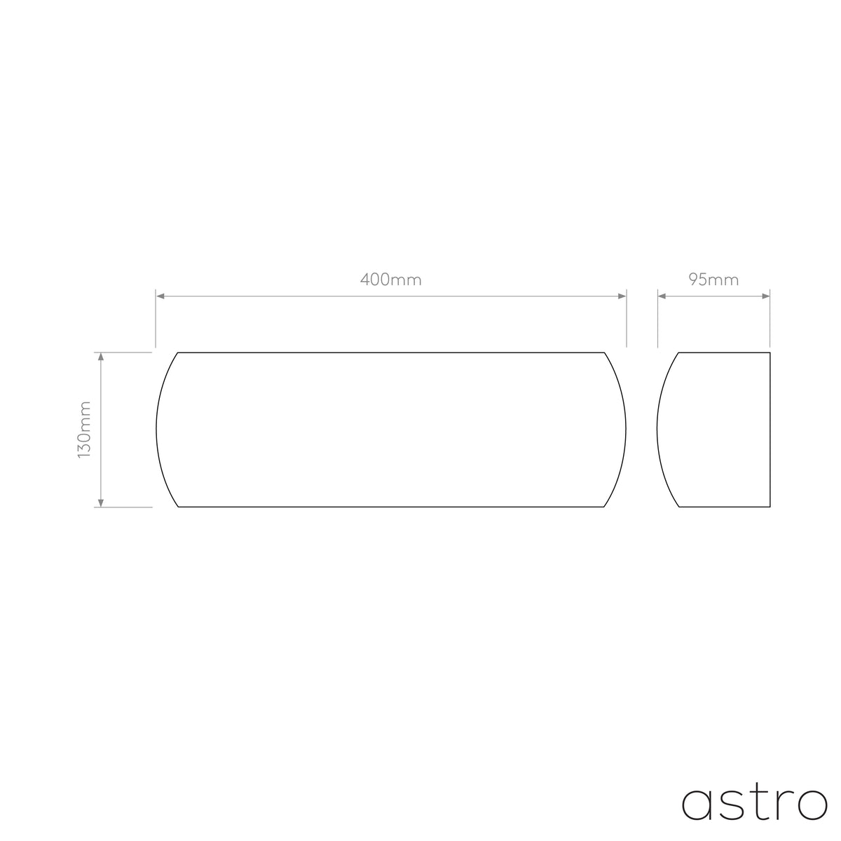 Technical drawing with dimensions for a cylindrical light fixture