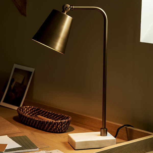 Winsley Iron Table Lamp With Marble Base In Antique Brass Finish