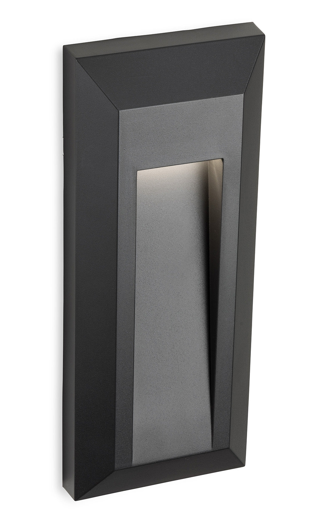 Black rectangular outdoor wall light with a recessed light source
