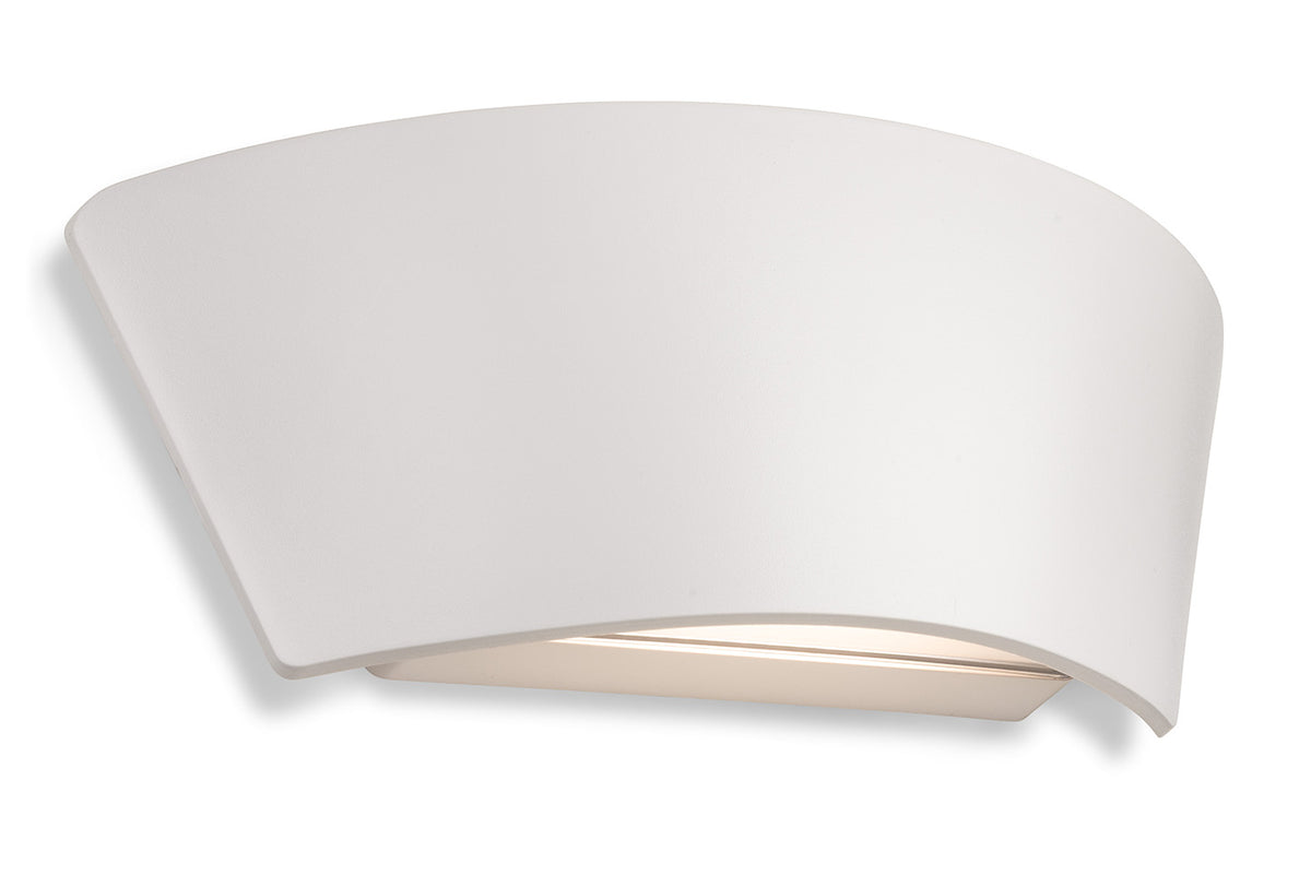 White curved wall light with light shining from the bottom