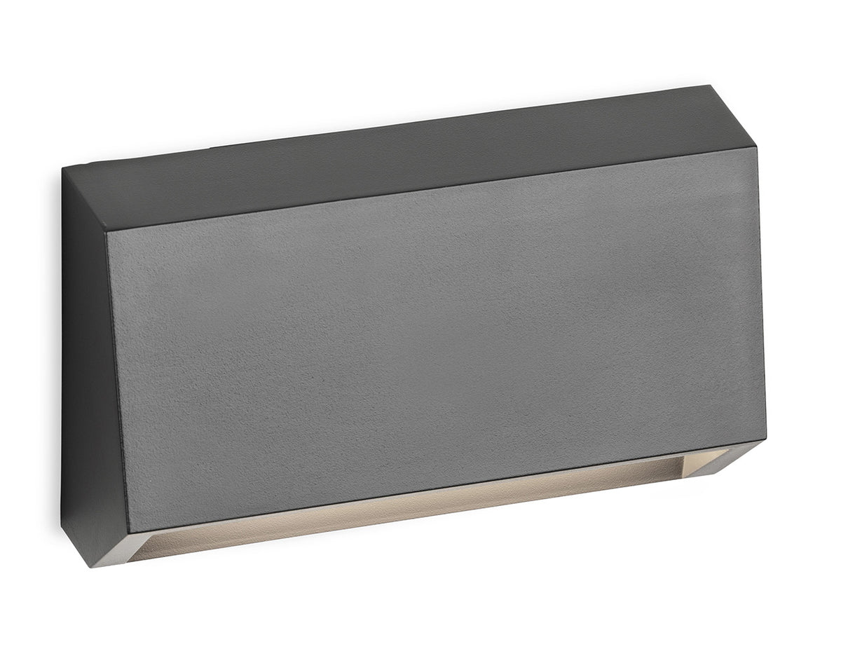 Rectangular grey outdoor wall light with a downward-facing light source