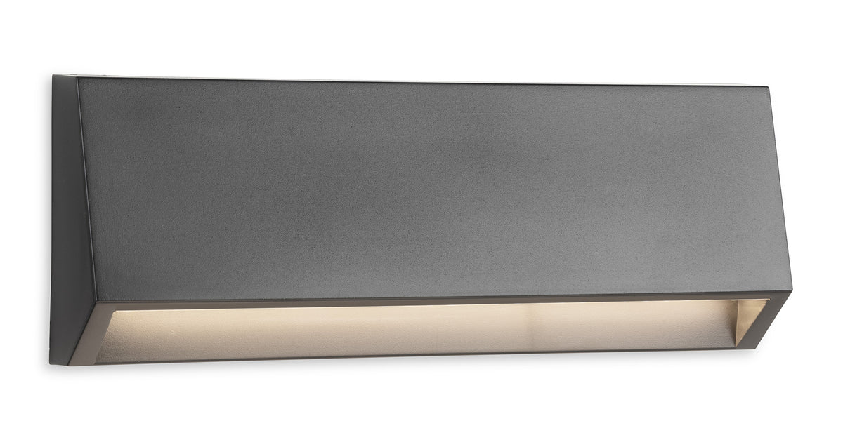 Rectangular grey outdoor wall light with a downward-facing light strip