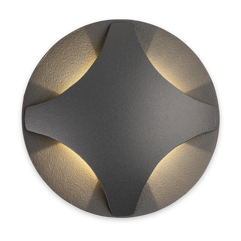 Round outdoor wall light with four light beams