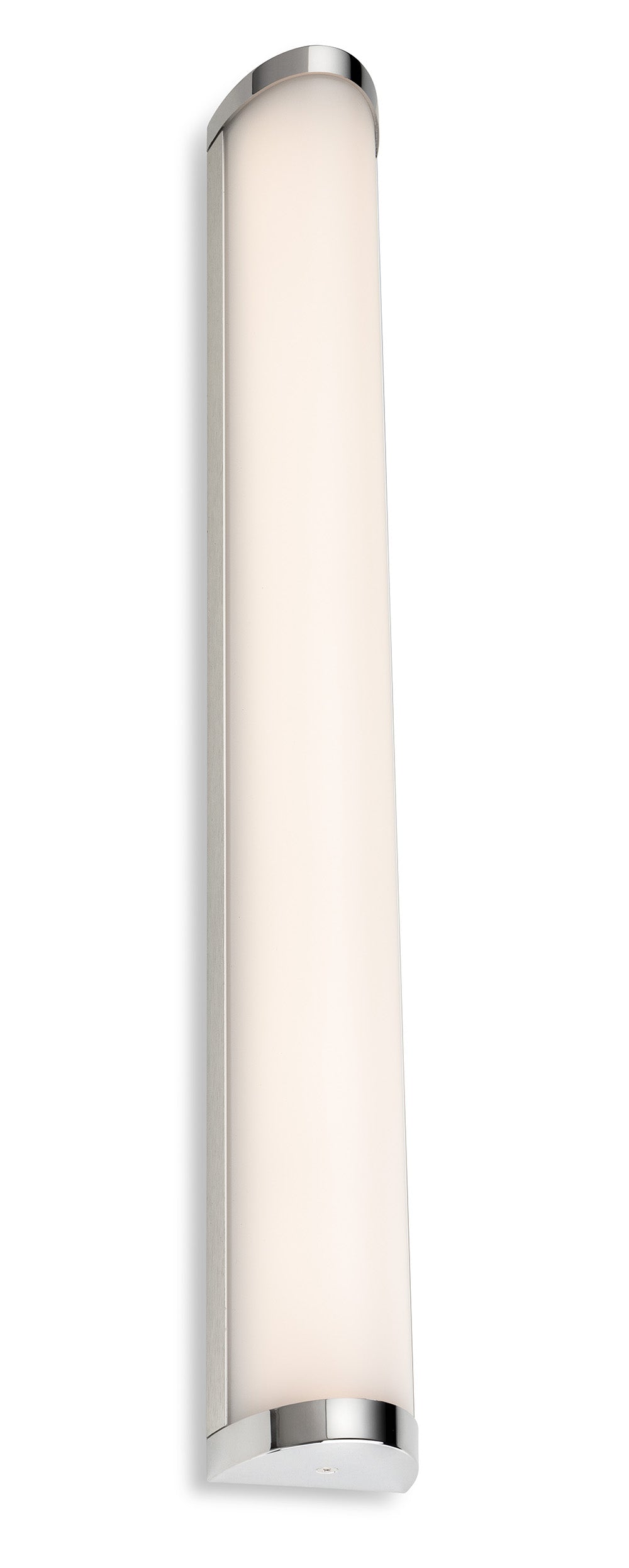 Brushed nickel wall sconce with a curved white diffuser