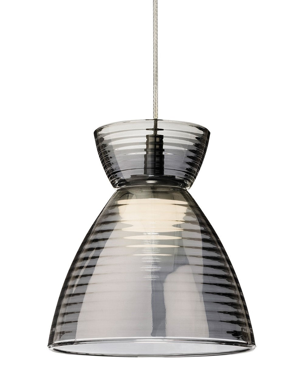 Smoked glass pendant light with a ribbed texture and a flared base