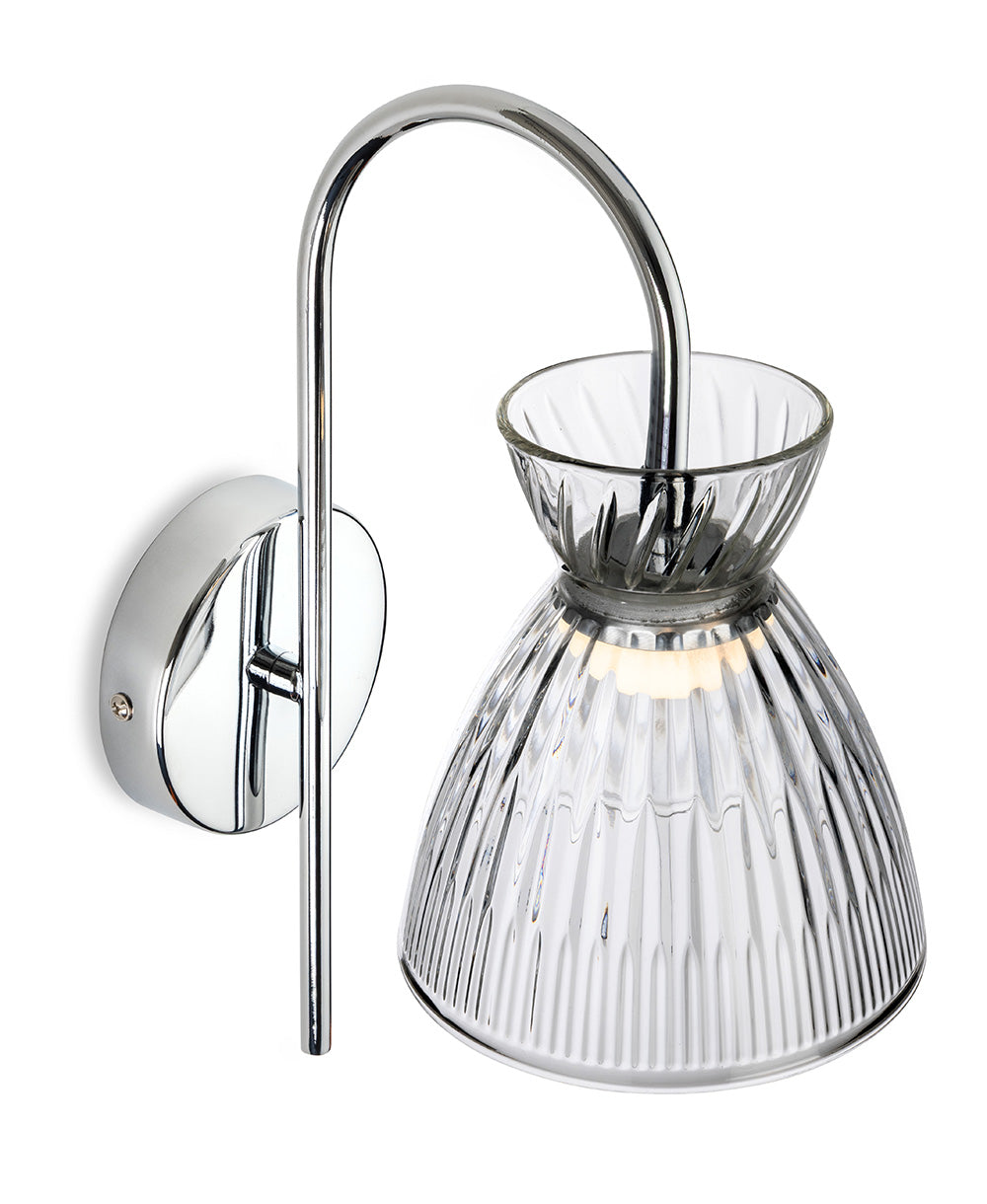 Chrome wall light with a fluted clear glass shade