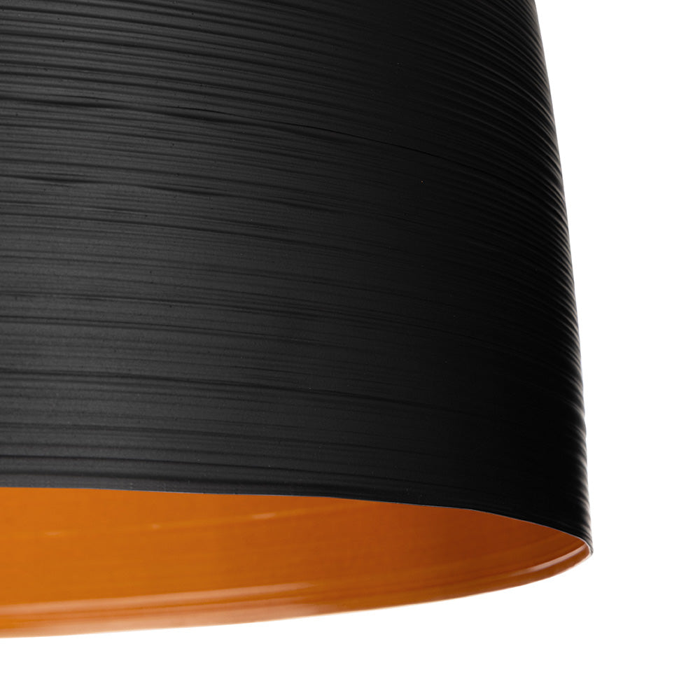 Black and orange lamp shade with horizontal grooves