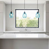 Soho Single Drop Pendant in Matt Black with Aqua Decorative Glass Shade