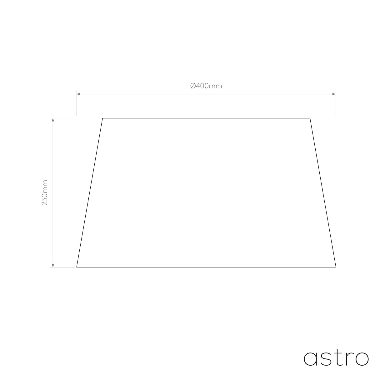 Line drawing of a tapered drum lampshade with dimensions