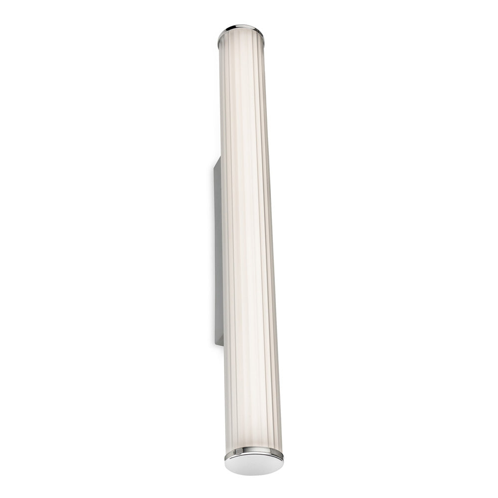 Vertical ribbed glass wall sconce with chrome accents