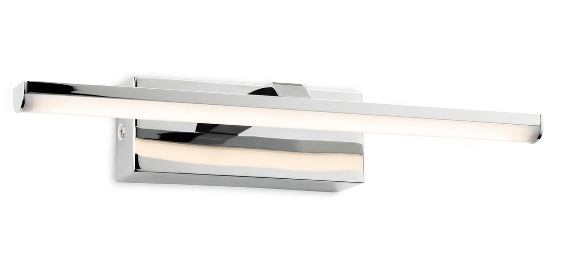 Chrome LED picture light with a rectangular base and a horizontal bar light