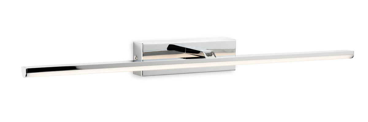 Chrome LED picture light with a rectangular base and a long, thin horizontal bar