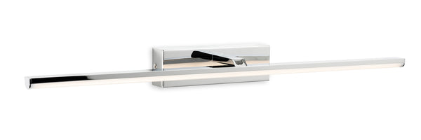 Chrome LED picture light with a rectangular base and a long, thin horizontal bar