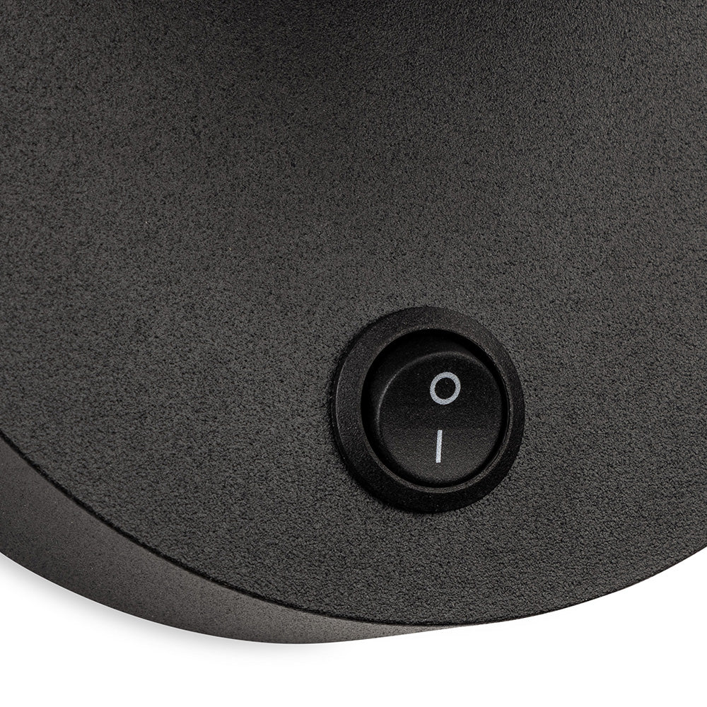 Close up of a black power button with a white circle and line indicating on and off
