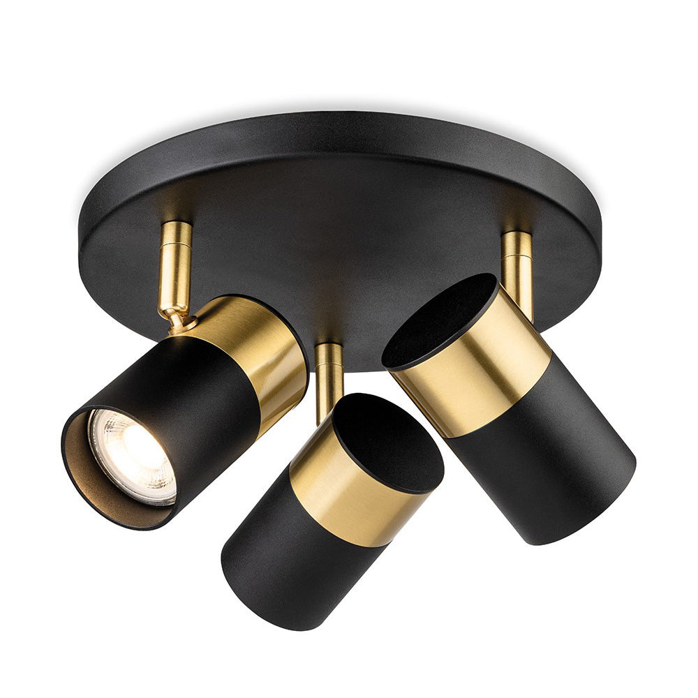 Black and gold three-spot ceiling light