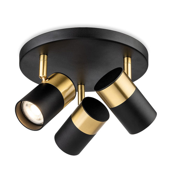 Black and gold three-spot ceiling light