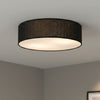 Camden Flush Ceiling Light in Black Linen with White Diffuser