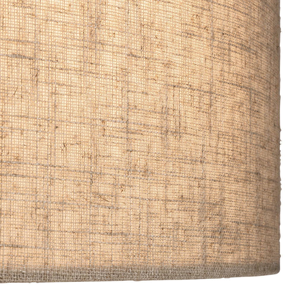 Close up of a light brown burlap lampshade