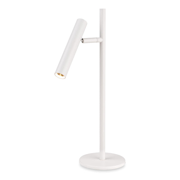White metal floor lamp with a cylindrical head and a round base