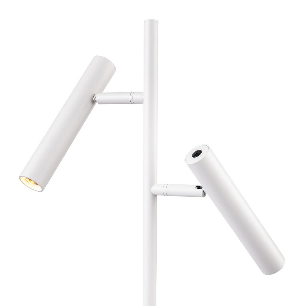 White floor lamp with two adjustable cylindrical lights