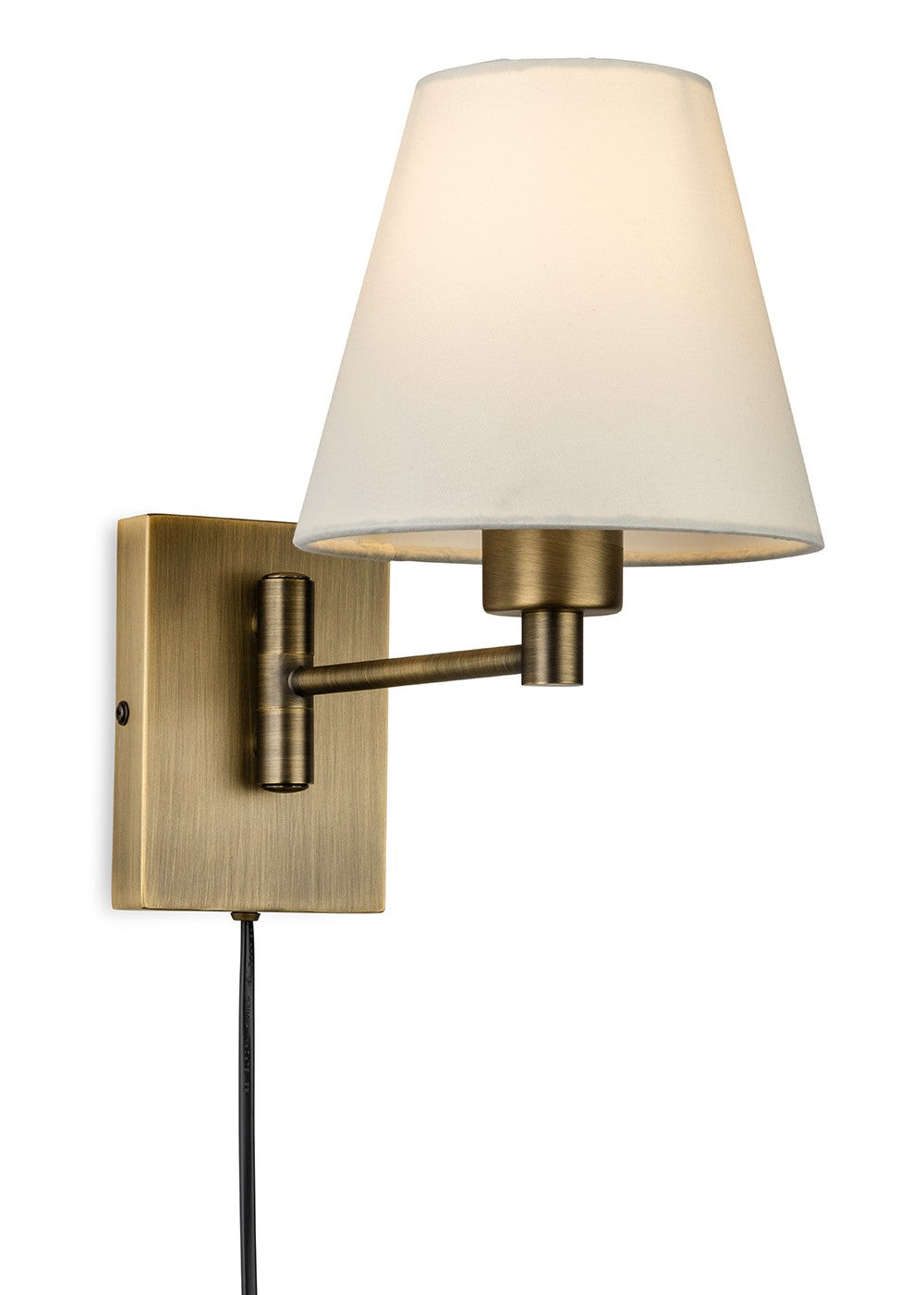Brass wall lamp with a white conical shade