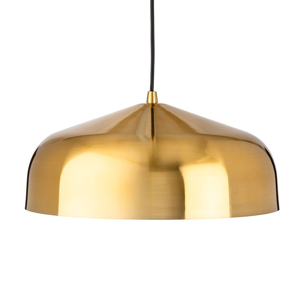 Gold metal dome pendant light with a black cord