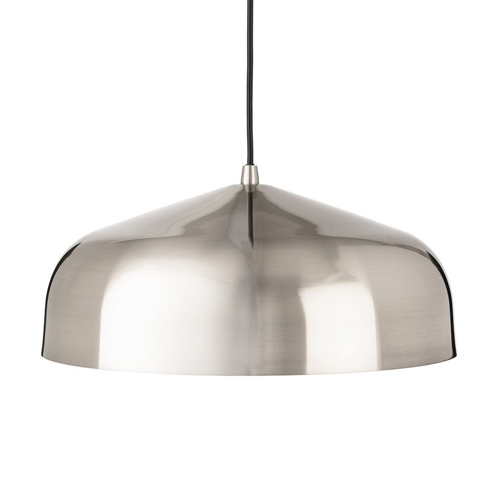Brushed nickel pendant light with a black cord