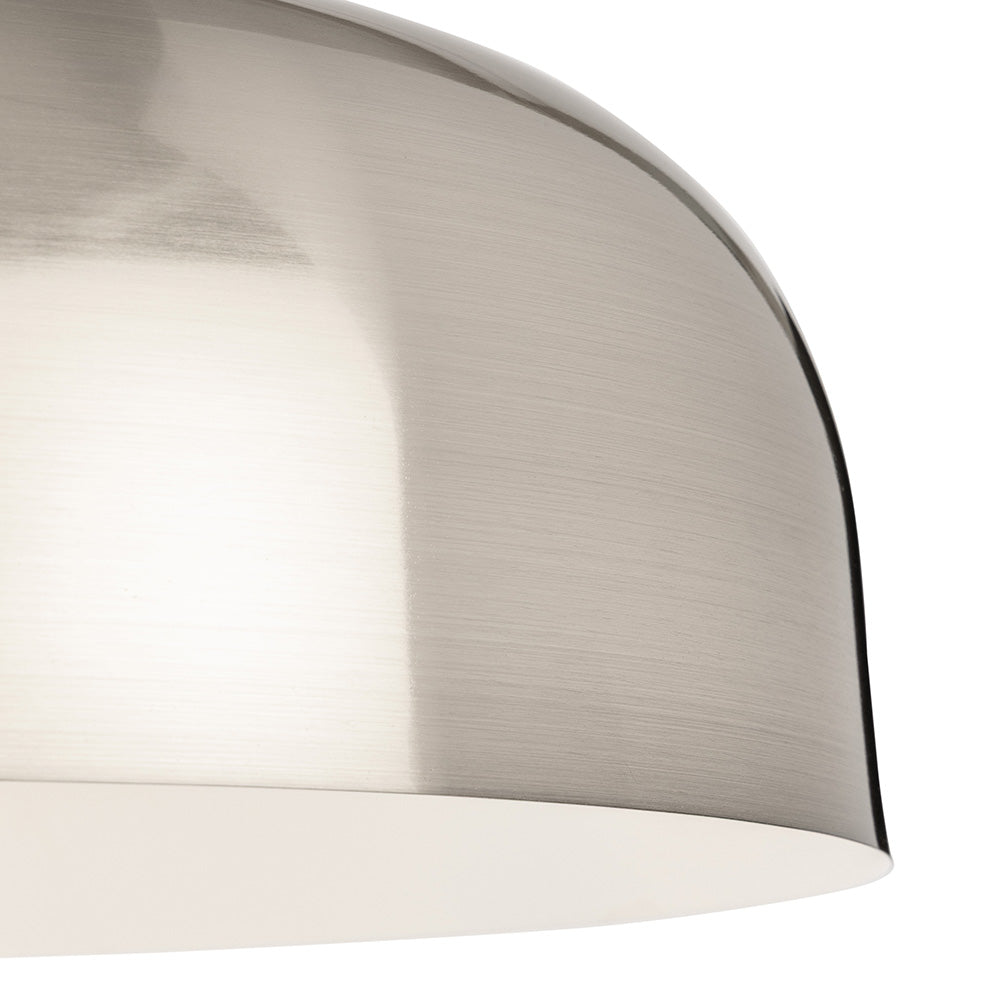 Brushed nickel dome pendant light with a white interior