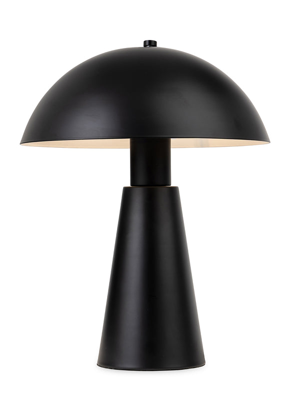 Black mushroom table lamp with a conical base and a domed shade