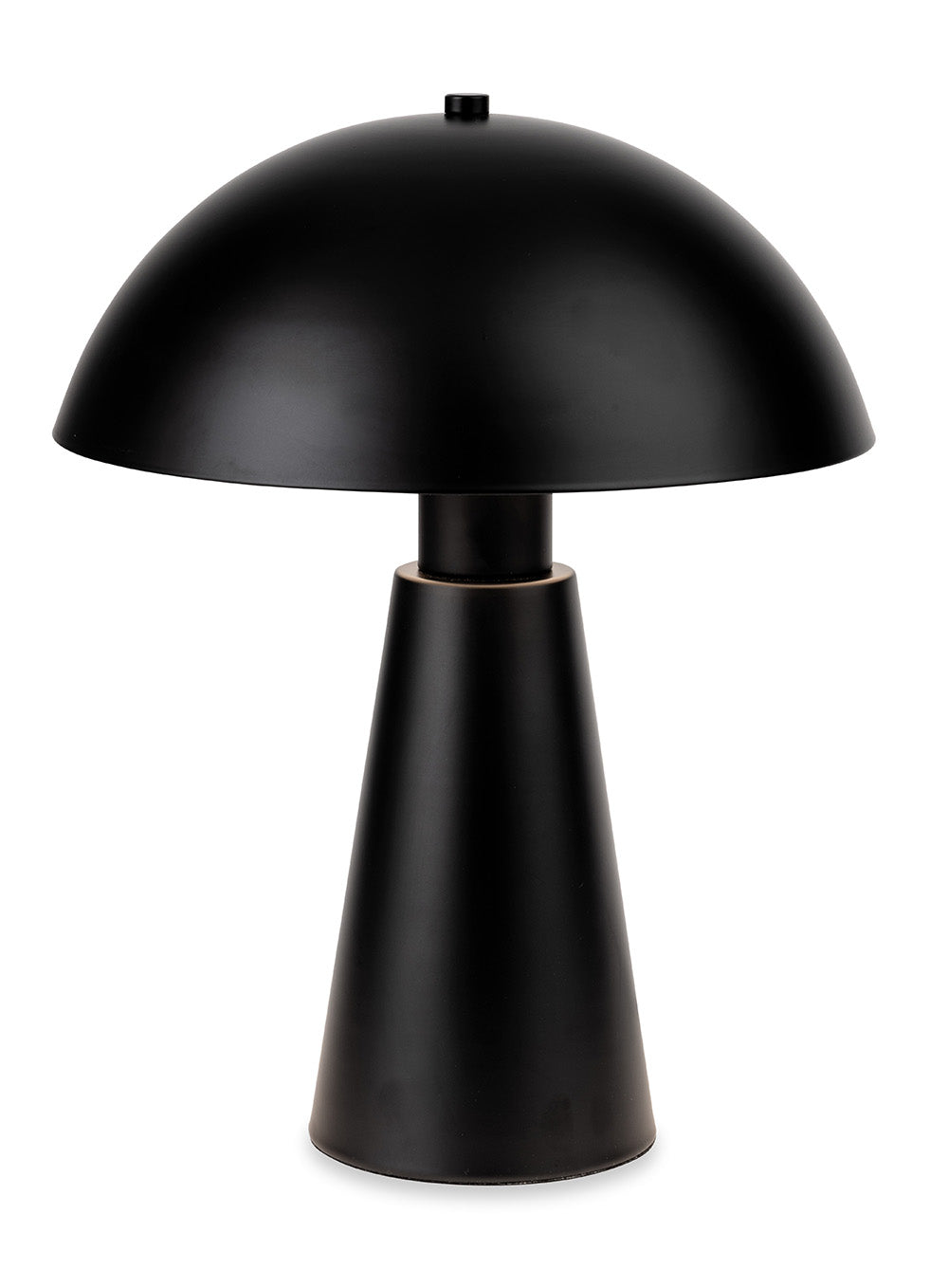 Black mushroom table lamp with a conical base and a domed shade