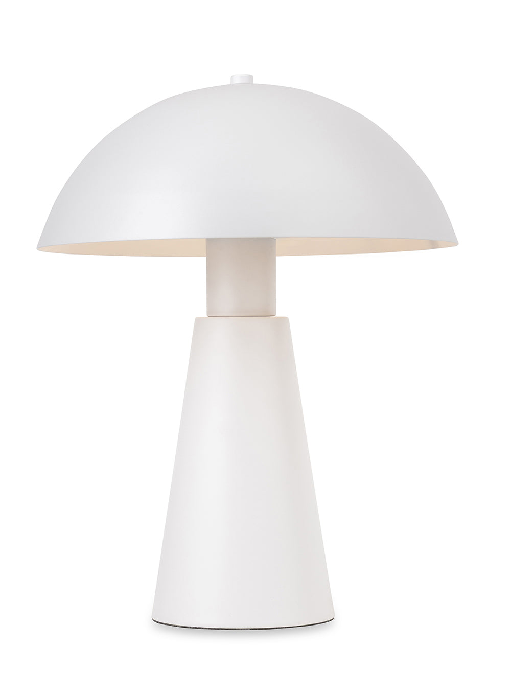 White mushroom table lamp with a conical base and a domed shade